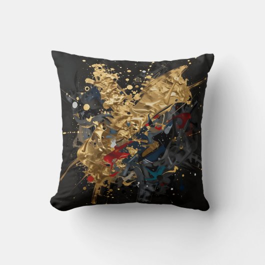 Gold And Navy Abstract Splash Modern Luxury Art クッション (正面)