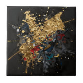 Gold And Navy Abstract Splash Modern Luxury Art タイル (正面)