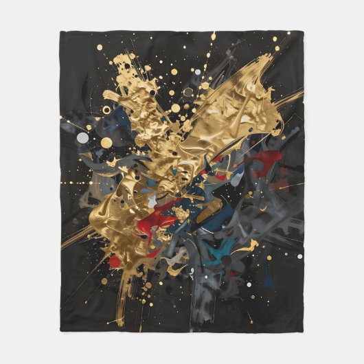 Gold And Navy Abstract Splash Modern Luxury Art フリースブランケット (正面)