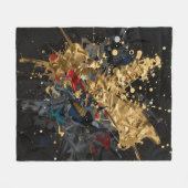 Gold And Navy Abstract Splash Modern Luxury Art フリースブランケット (正面(横))