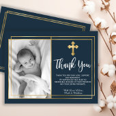 Gold and Navy Blue Baptism Photo Thank You Cards サンキューカード