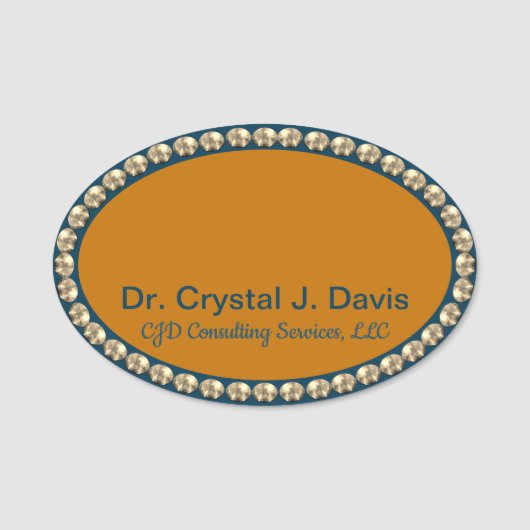 Gold and Navy Blue Bling NAME TAG 名札 (正面)