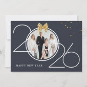 Gold and Navy Photo Happy New Year Greeting Card 招待状 (正面)