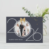 Gold and Navy Photo Happy New Year Greeting Card 招待状 (スタンド正面)