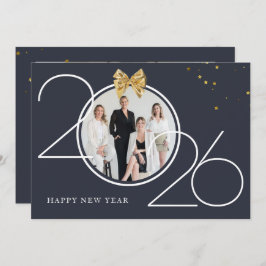 Gold and Navy Photo Happy New Year Greeting Card 招待状