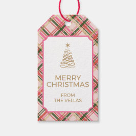 Gold and pink Christmas plaid ギフトタグ