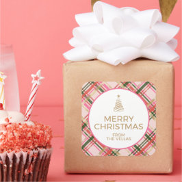 Gold and pink Christmas plaid スクエアシール