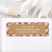Gold and pink Christmas plaid return address ラベル (インサイチュ)
