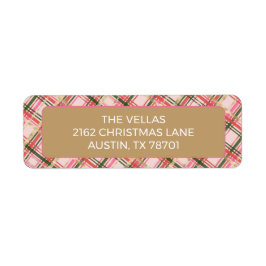 Gold and pink Christmas plaid return address ラベル