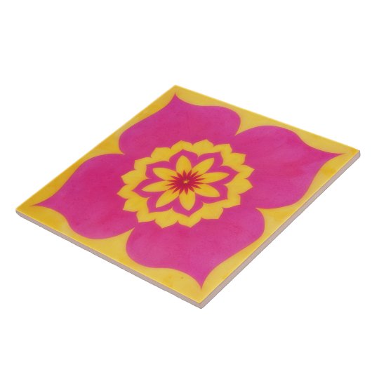 Gold and Pink Floral Art Decorative Tile タイル (側面)