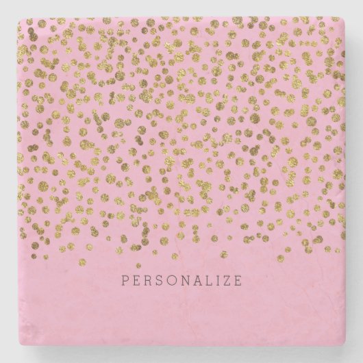 Gold and Pink Glam Confetti ストーンコースター (正面)