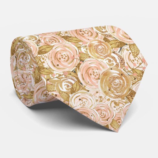 Gold and Pink Roses Wedding ネクタイ (ロール)