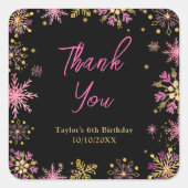Gold and Pink Snowflakes Birthday Thank You スクエアシール (正面)