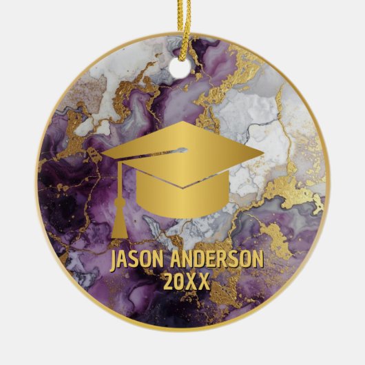 Gold and Purple Custom Graduation Ornament セラミックオーナメント (正面)