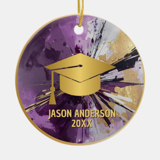 Gold and Purple Custom Graduation Ornament セラミックオーナメント (正面)