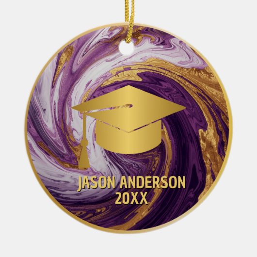 Gold and Purple Custom Graduation Ornament セラミックオーナメント (正面)