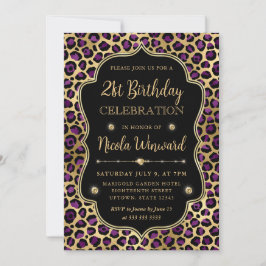 Gold and Purple Leopard Print Birthday Party 招待状