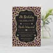 Gold and Purple Leopard Print Birthday Party 招待状 (スタンド正面)
