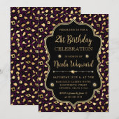 Gold and Purple Leopard Print Birthday Party 招待状 (正面/裏面)