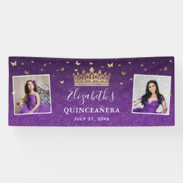 Gold and Purple Roses 2 Photo Birthday Quinceanera 横断幕