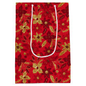 Gold and Red Christmas Poinsettia Flowers ミディアムペーパーバッグ (裏面)