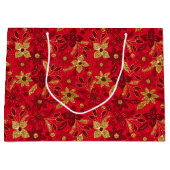 Gold and Red Christmas Poinsettia Flowers ラージペーパーバッグ (正面)