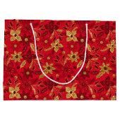 Gold and Red Christmas Poinsettia Flowers ラージペーパーバッグ (裏面)