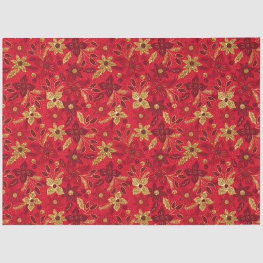 Gold and Red Christmas Poinsettia Flowers 薄葉紙 (正面)
