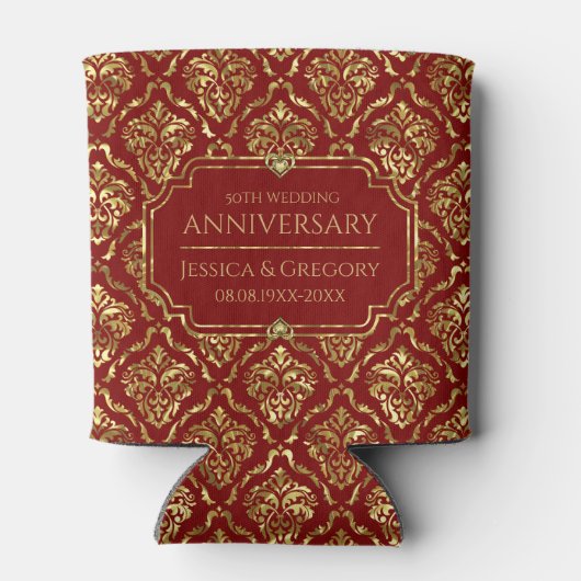Gold and Red Damask 50th Wedding Anniversary 缶クーラー (裏面)