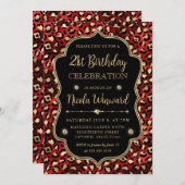 Gold and Red Leopard Print Birthday Party 招待状 (正面/裏面)