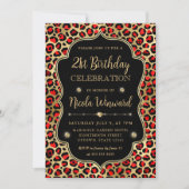 Gold and Red Leopard Print Birthday Party 招待状 (正面)