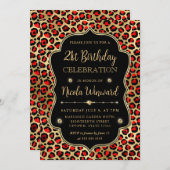 Gold and Red Leopard Print Birthday Party 招待状 (正面/裏面)