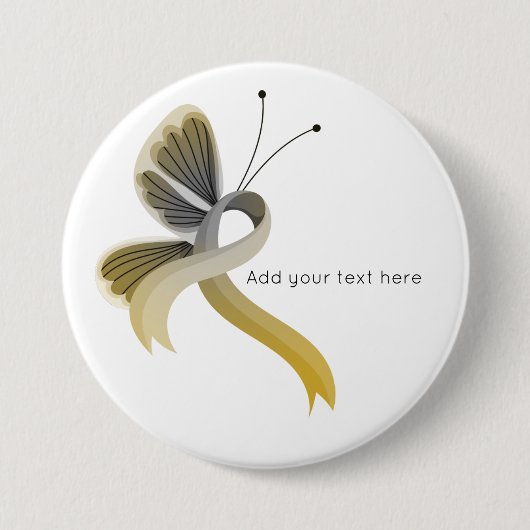 Gold and Silver Awareness Ribbon Butterfly Button 缶バッジ (正面)