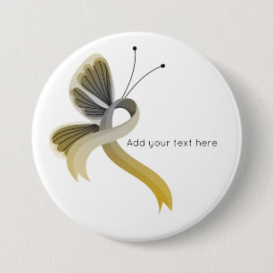 Gold and Silver Awareness Ribbon Butterfly Button 缶バッジ