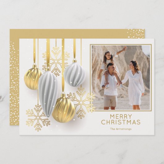 Gold and Silver Christmas Ornaments Photo シーズンカード (正面/裏面)