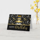 Gold and Silver Faux Glitter on Black with Cake カード (黄色い花)