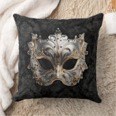 Gold and Silver Filigree Venetian Mask クッション (ブランケット)