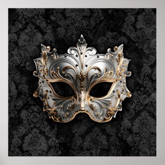 Gold and Silver Filigree Venetian Mask ポスター (正面)