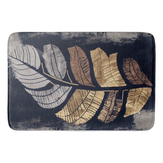 Gold and Silver Metallic Leaves Elegant Botanical  バスマット (正面)