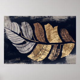 Gold and Silver Metallic Leaves Elegant Botanical  ポスター