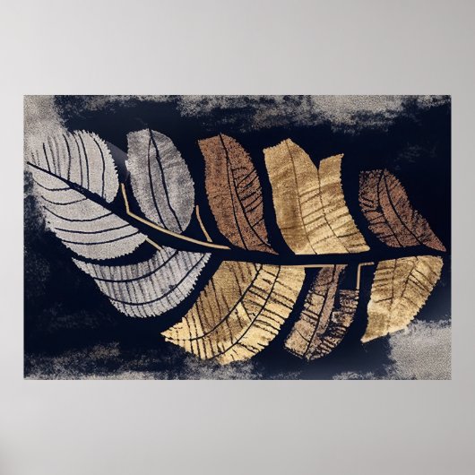 Gold and Silver Metallic Leaves Elegant Botanical  ポスター (正面)