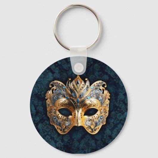 Gold and Silver Ornate Masquerade Mask キーホルダー (正面)
