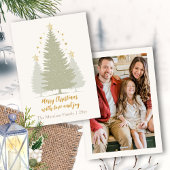 Gold and Soft Christmas Trees and Stars Photo シーズンカード