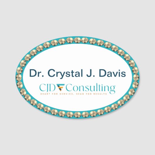 Gold and Teal Bling NAME TAG 名札 (正面)