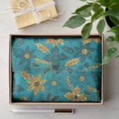 Gold and Teal Blue Christmas Poinsettia Flowers 薄葉紙 (ギフト)