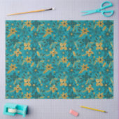 Gold and Teal Blue Christmas Poinsettia Flowers 薄葉紙 (クラフト)