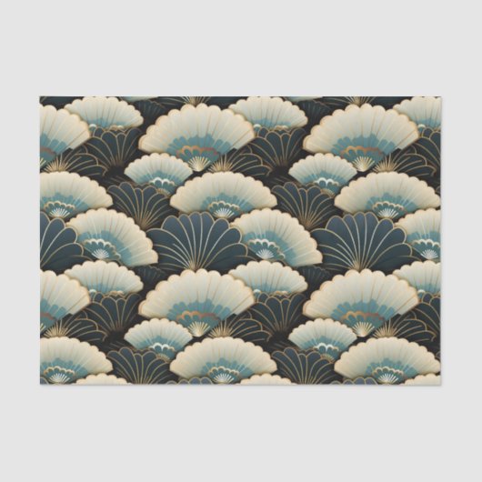 Gold and Teal Japanese-inspire Fan Patterned 薄葉紙 (正面)