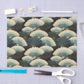 Gold and Teal Japanese-inspire Fan Patterned 薄葉紙 (クラフト)