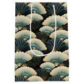 Gold and Teal Patterned Japanese-inspire Fan Motif ミディアムペーパーバッグ (裏面)