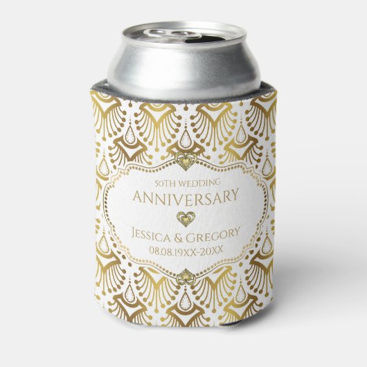 Gold and White Art Deco 50th Wedding Anniversary 缶クーラー (缶裏面)
